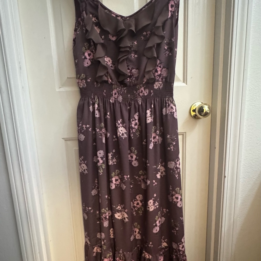 LC Lauren Conrad Floral Ruffle Maxi Dress - Brown and Pink